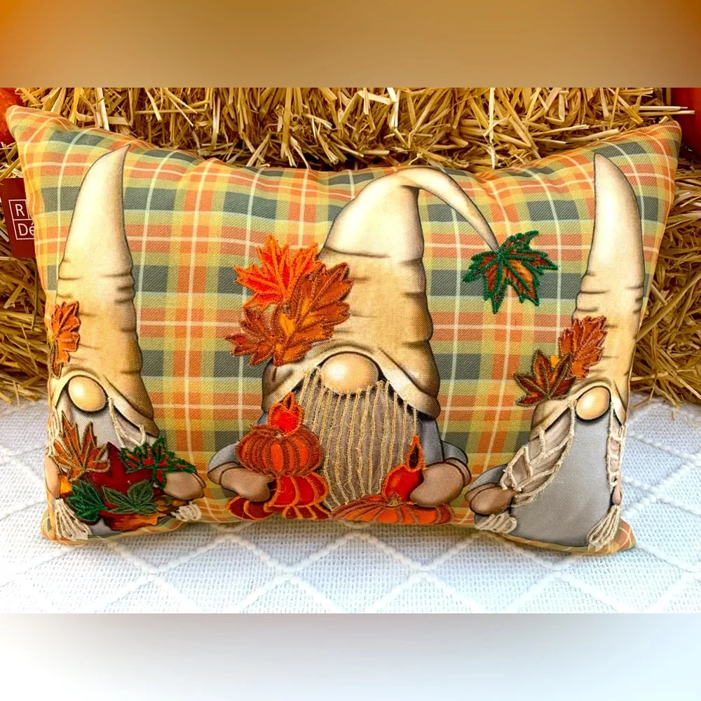 Fall Decor Pillow Plaid Gnomes Ready for Fall Thanksgiving Beautiful Design- NWT